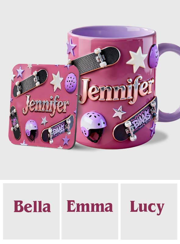 J'adore le skateboard - Mug et sous-verre personnalisés sur le thème du skateboard