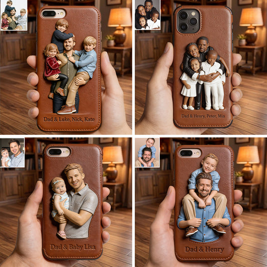 Best Dad Ever - Personalized Father 3D Embossed Leather Phone Case