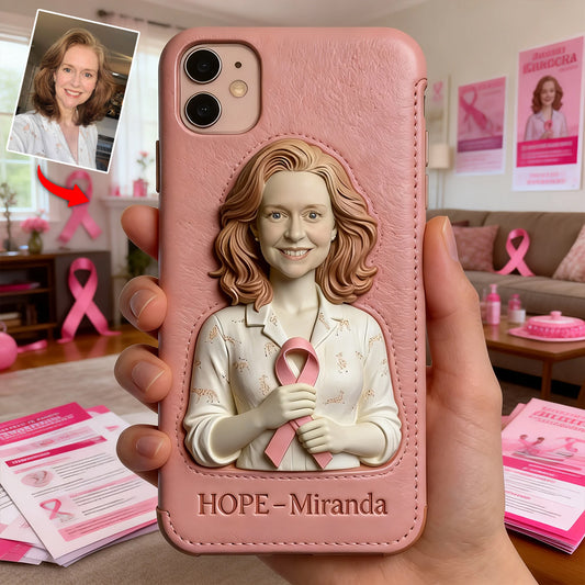 Hope - Personalized Breast Cancer Awareness 3D Embossed Leather Phone Case