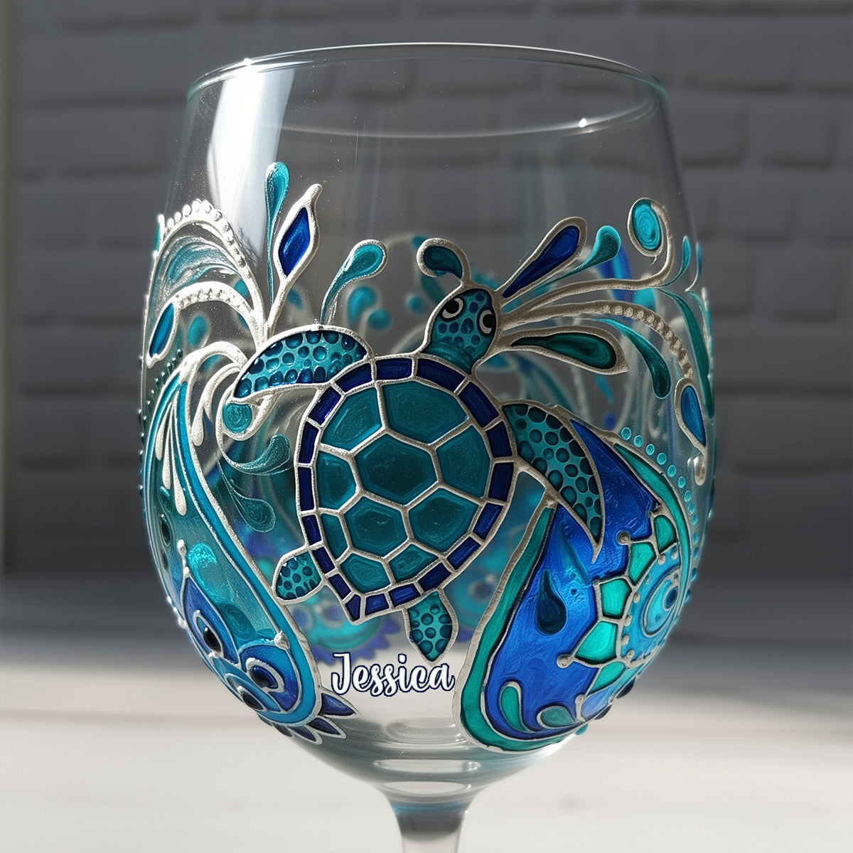 Turtle Waves - Personalized Turtle Wine Glass With Long Stem