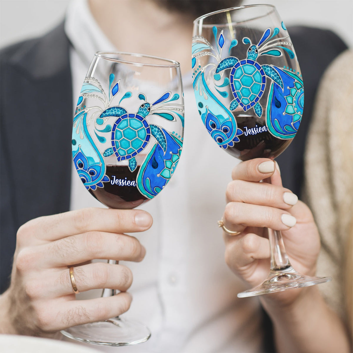 Turtle Waves - Personalized Turtle Wine Glass With Long Stem