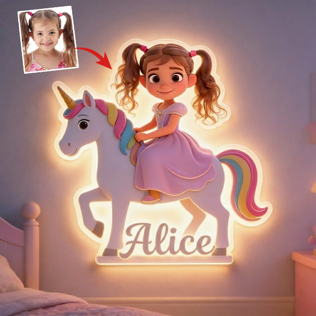 Custom Unicorn Princess From Photo - Personalized Kid LED Light Acrylic Sign