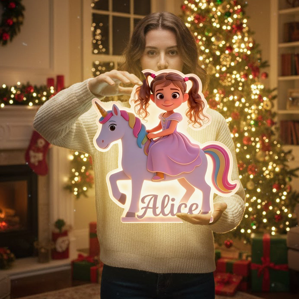 Custom Unicorn Princess From Photo - Personalized Kid LED Light Acrylic Sign