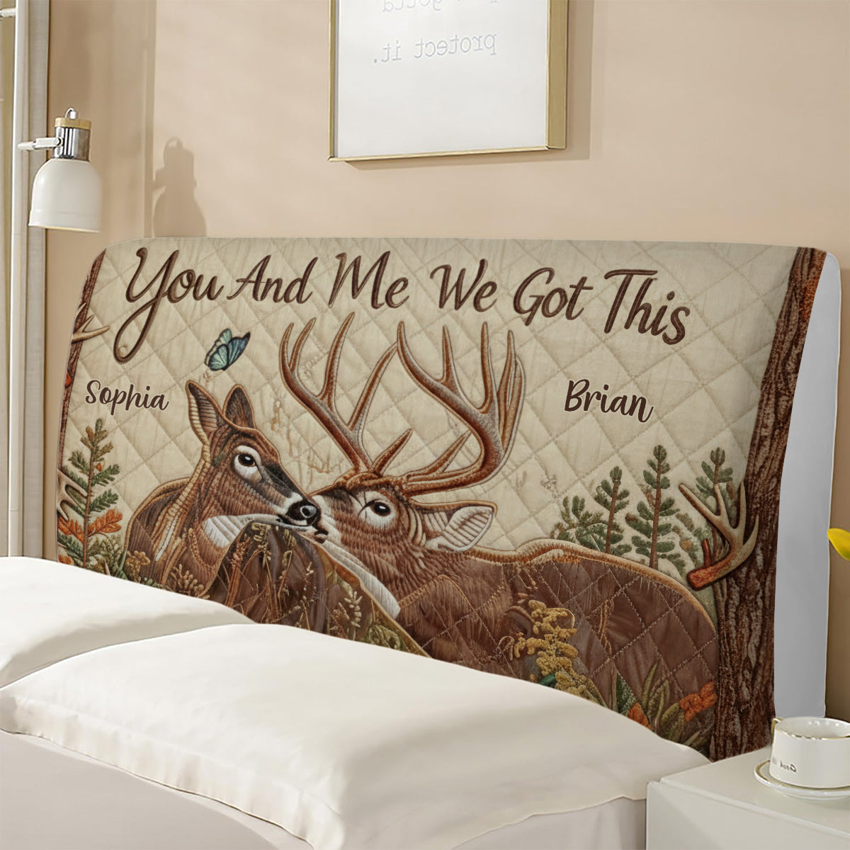 Couple de cerfs - Housse de tête de lit personnalisée pour la chasse