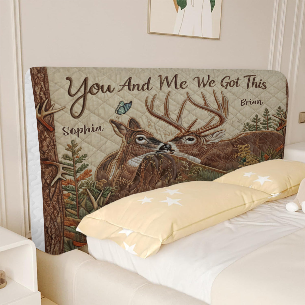 Couple de cerfs - Housse de tête de lit personnalisée pour la chasse