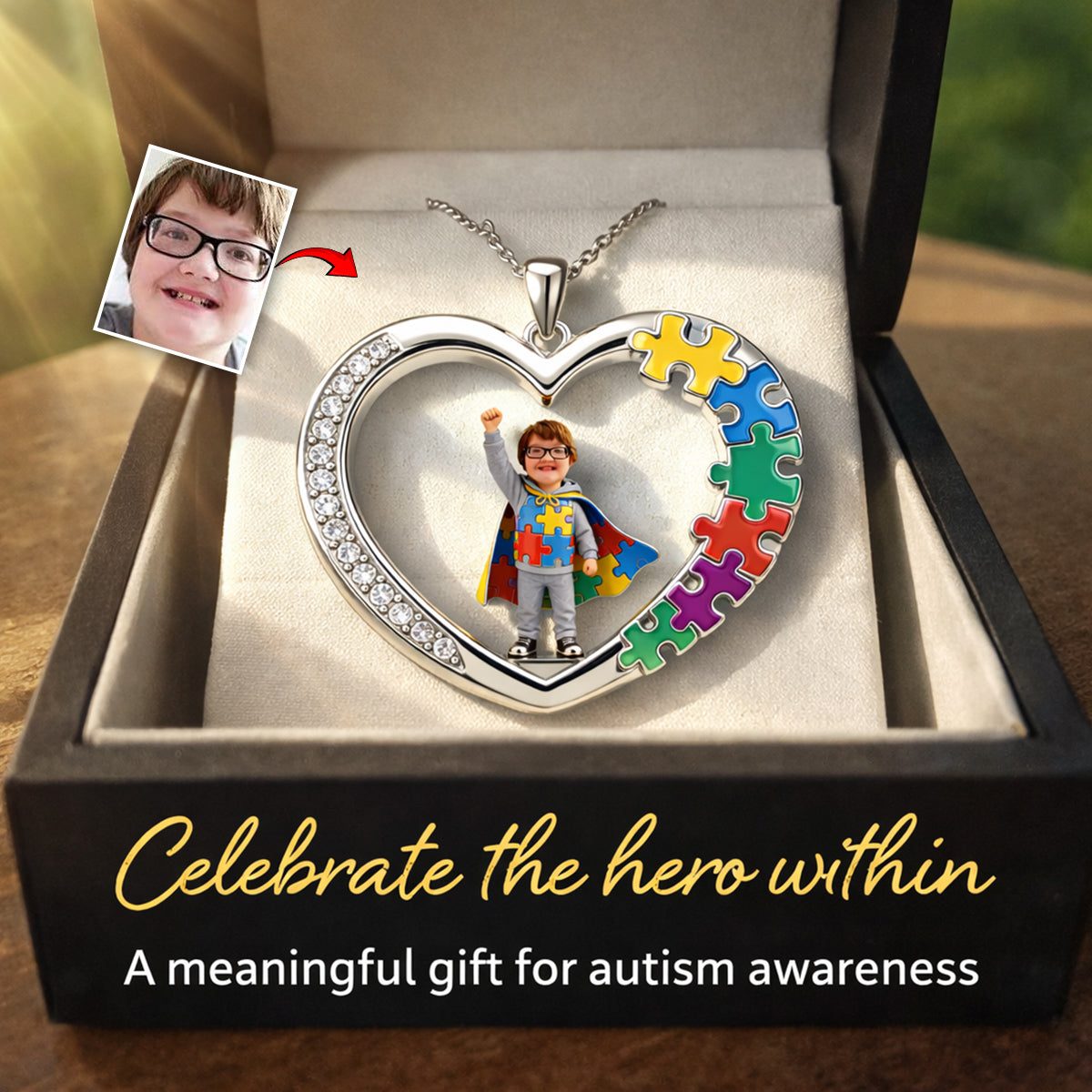 Autism Kid - Personalized Autism Awareness Shaped Metal Pendant Necklace