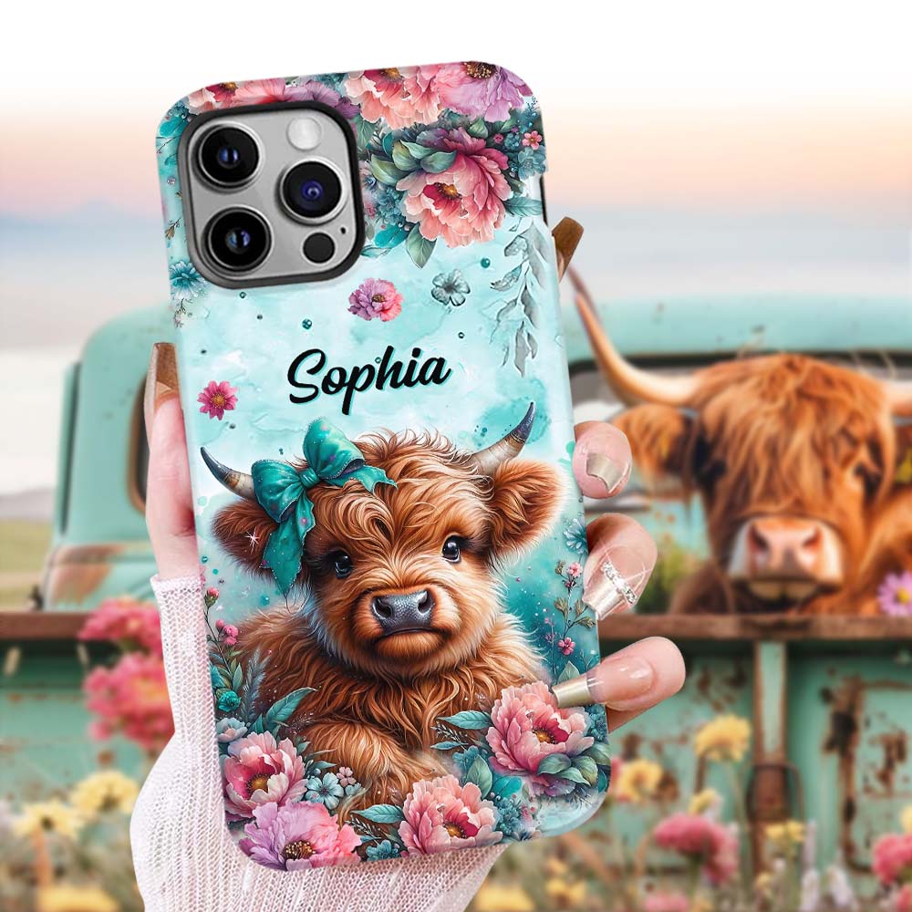 Coque de téléphone personnalisée avec imprimé intégral « Bébé vache des Highlands »