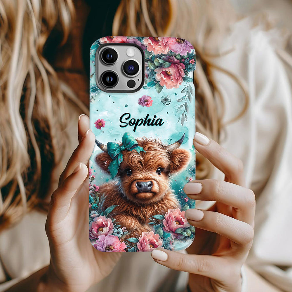 Coque de téléphone personnalisée avec imprimé intégral « Bébé vache des Highlands »