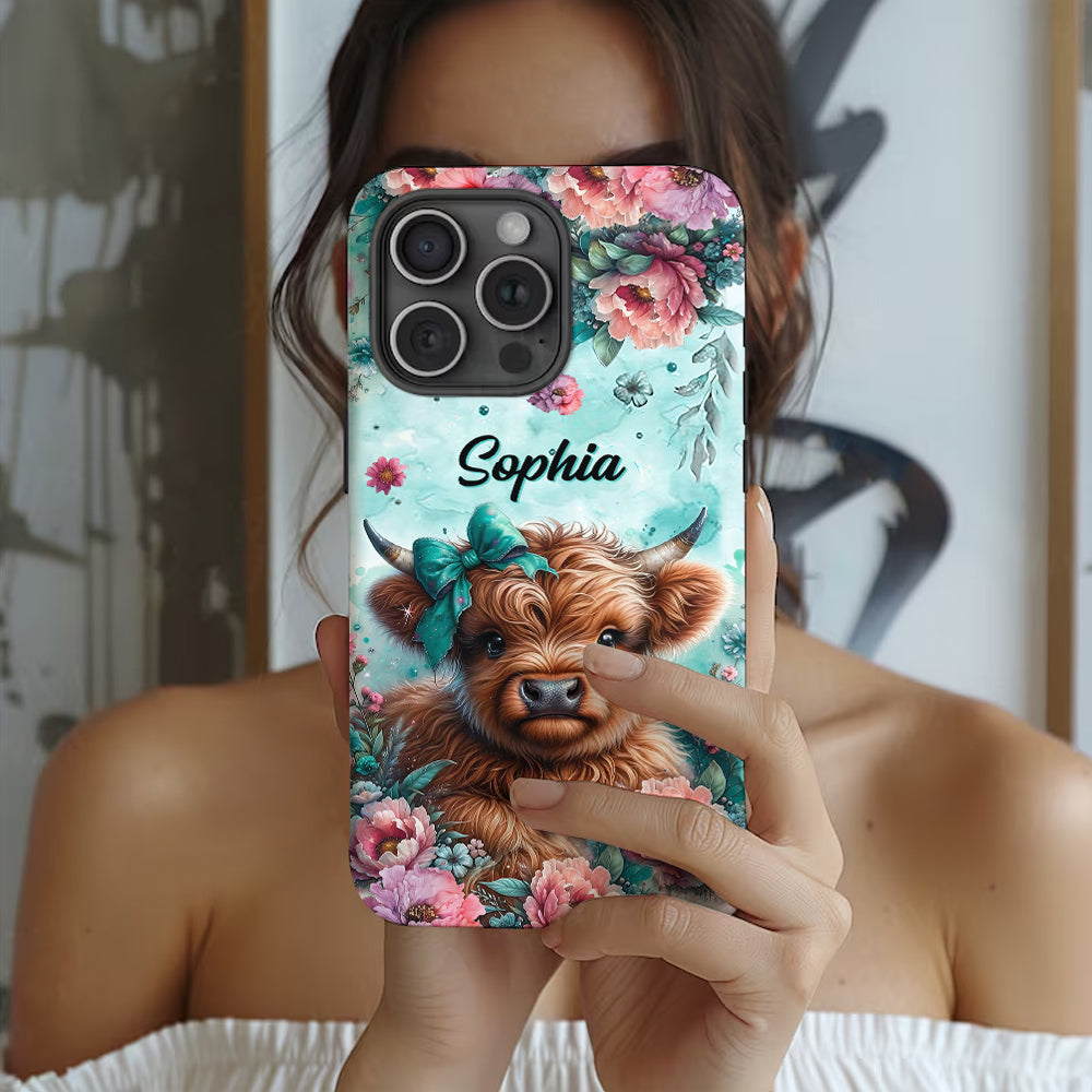 Coque de téléphone personnalisée avec imprimé intégral « Bébé vache des Highlands »