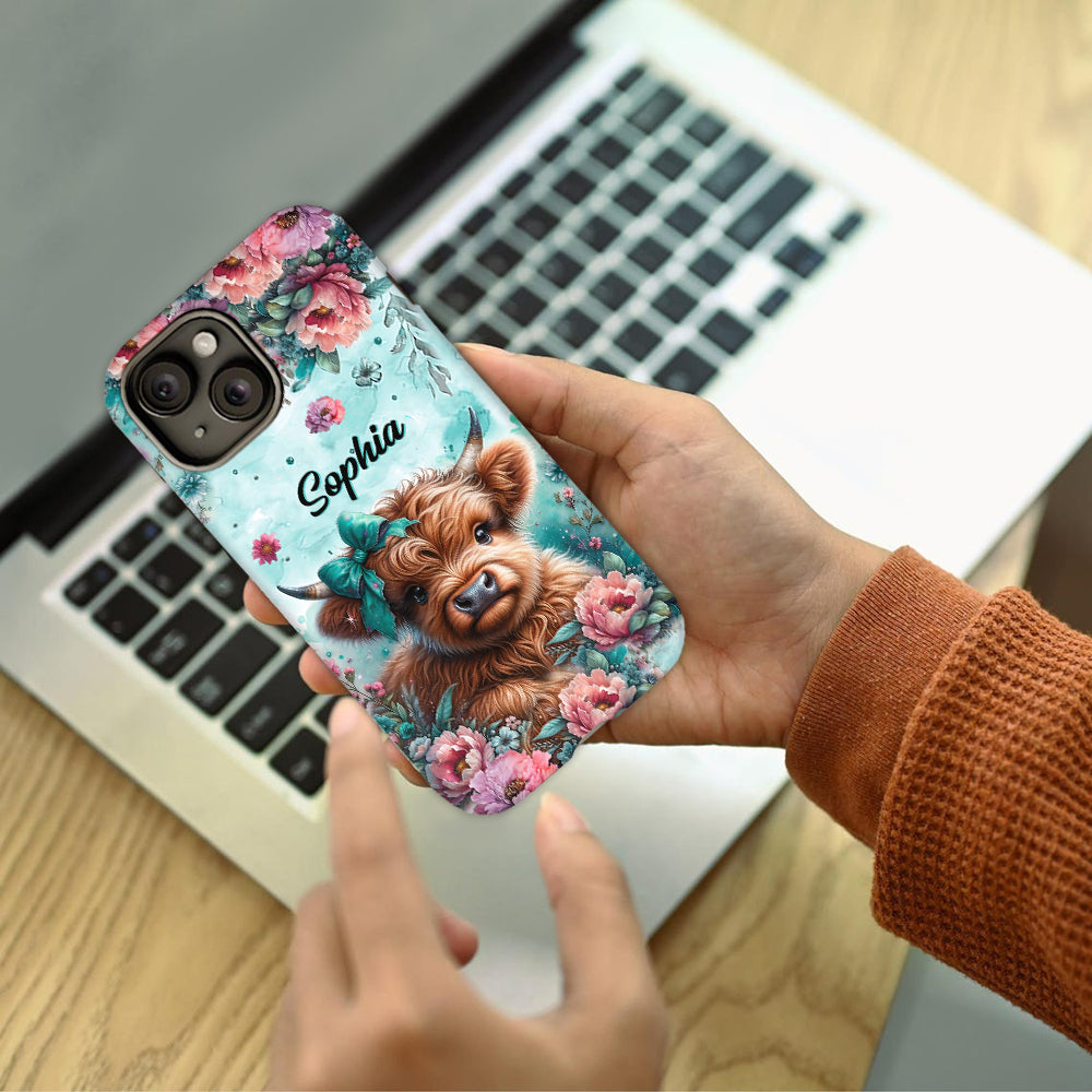 Coque de téléphone personnalisée avec imprimé intégral « Bébé vache des Highlands »