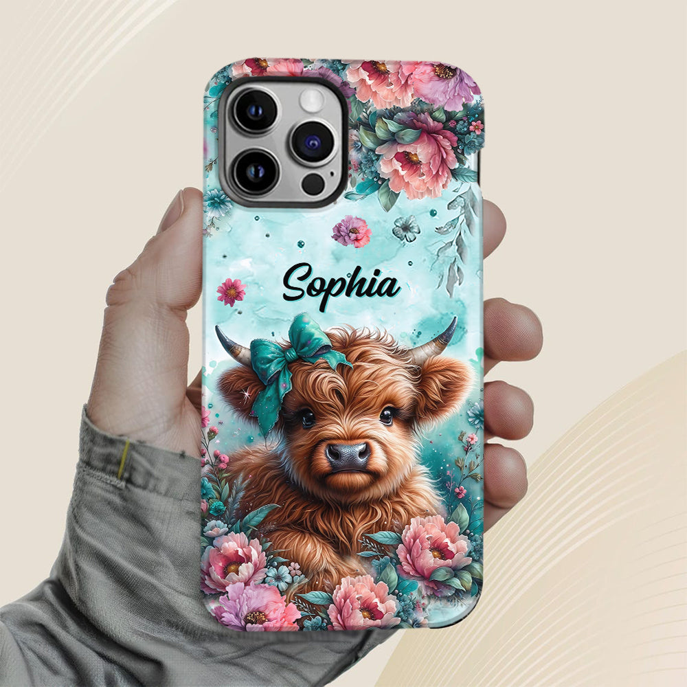 Coque de téléphone personnalisée avec imprimé intégral « Bébé vache des Highlands »