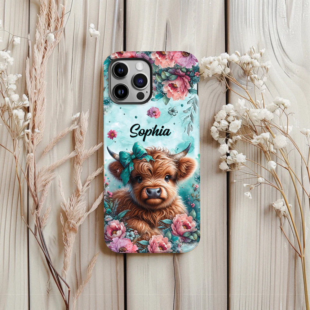 Coque de téléphone personnalisée avec imprimé intégral « Bébé vache des Highlands »