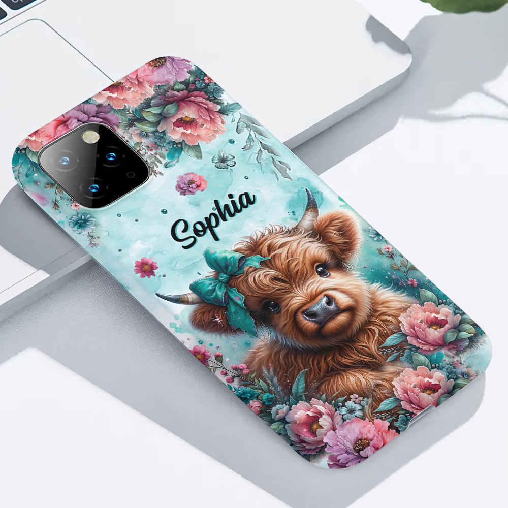 Coque de téléphone personnalisée avec imprimé intégral « Bébé vache des Highlands »