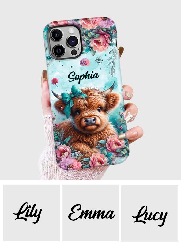Coque de téléphone personnalisée avec imprimé intégral « Bébé vache des Highlands »