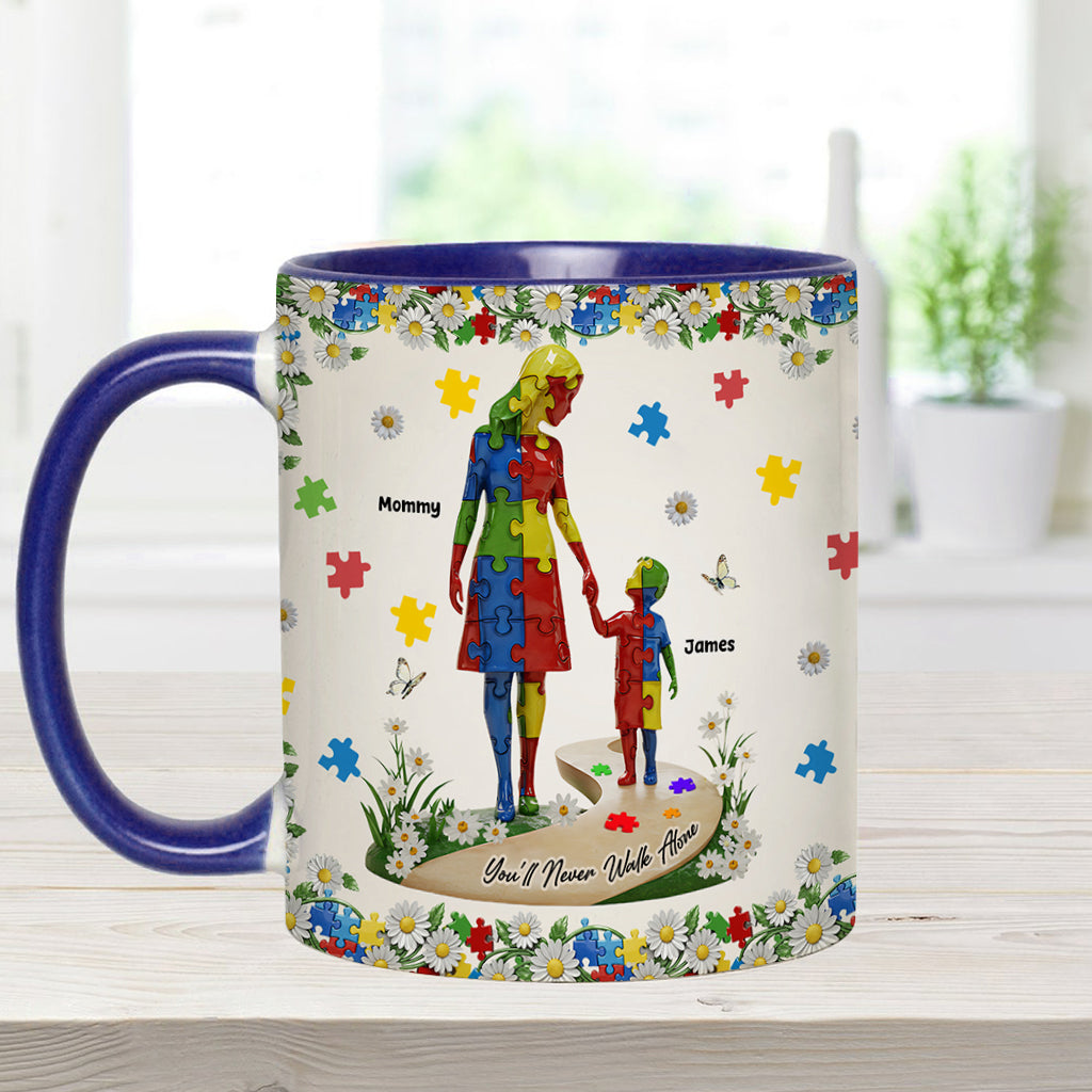 You'll Never Walk Alone - Personalized Autism Awareness Accent Mug