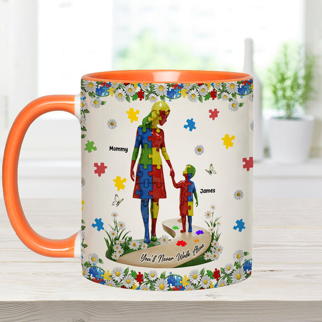 You'll Never Walk Alone - Personalized Autism Awareness Accent Mug