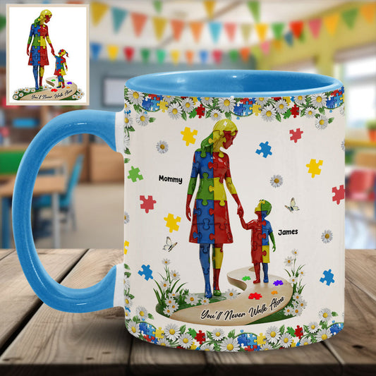 Tu ne marcheras jamais seul(e) - Mug personnalisé pour la sensibilisation à l'autisme