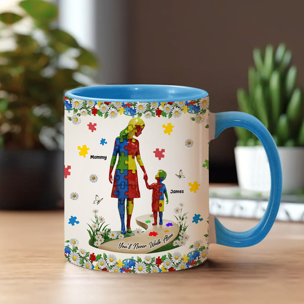 You'll Never Walk Alone - Personalized Autism Awareness Accent Mug