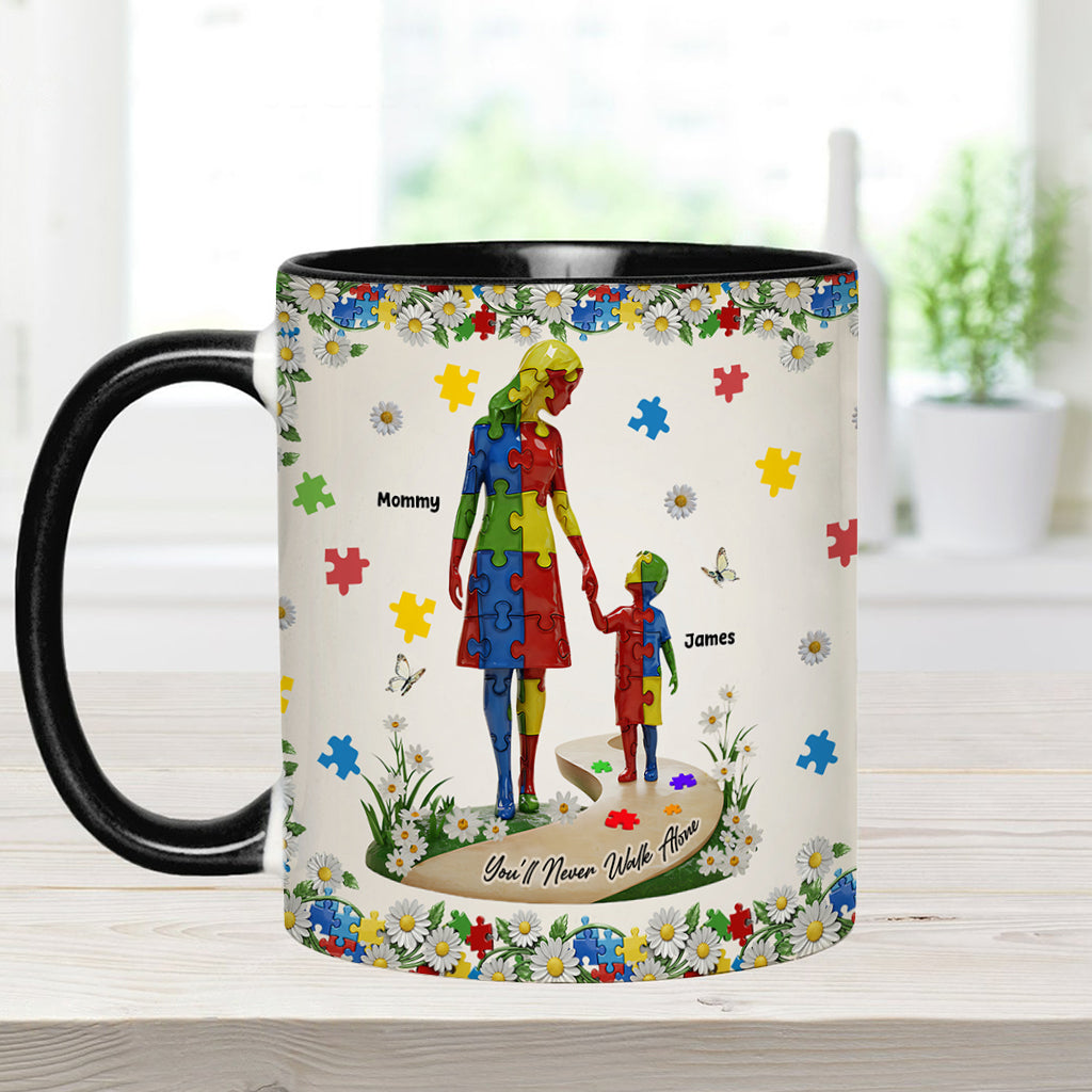 You'll Never Walk Alone - Personalized Autism Awareness Accent Mug