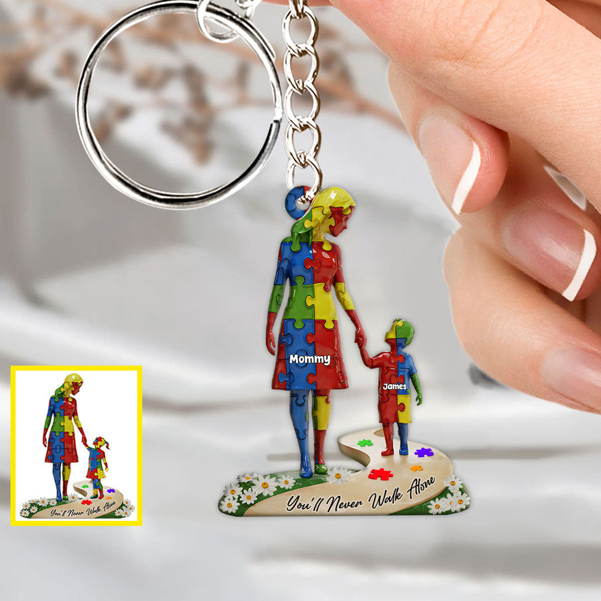 Tu ne marcheras jamais seul(e) - Porte-clés personnalisé de sensibilisation à l'autisme