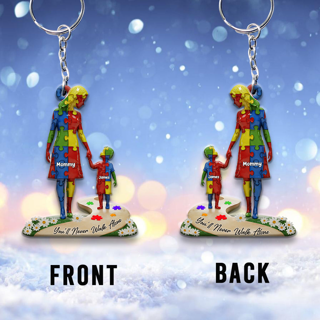 Tu ne marcheras jamais seul(e) - Porte-clés personnalisé de sensibilisation à l'autisme