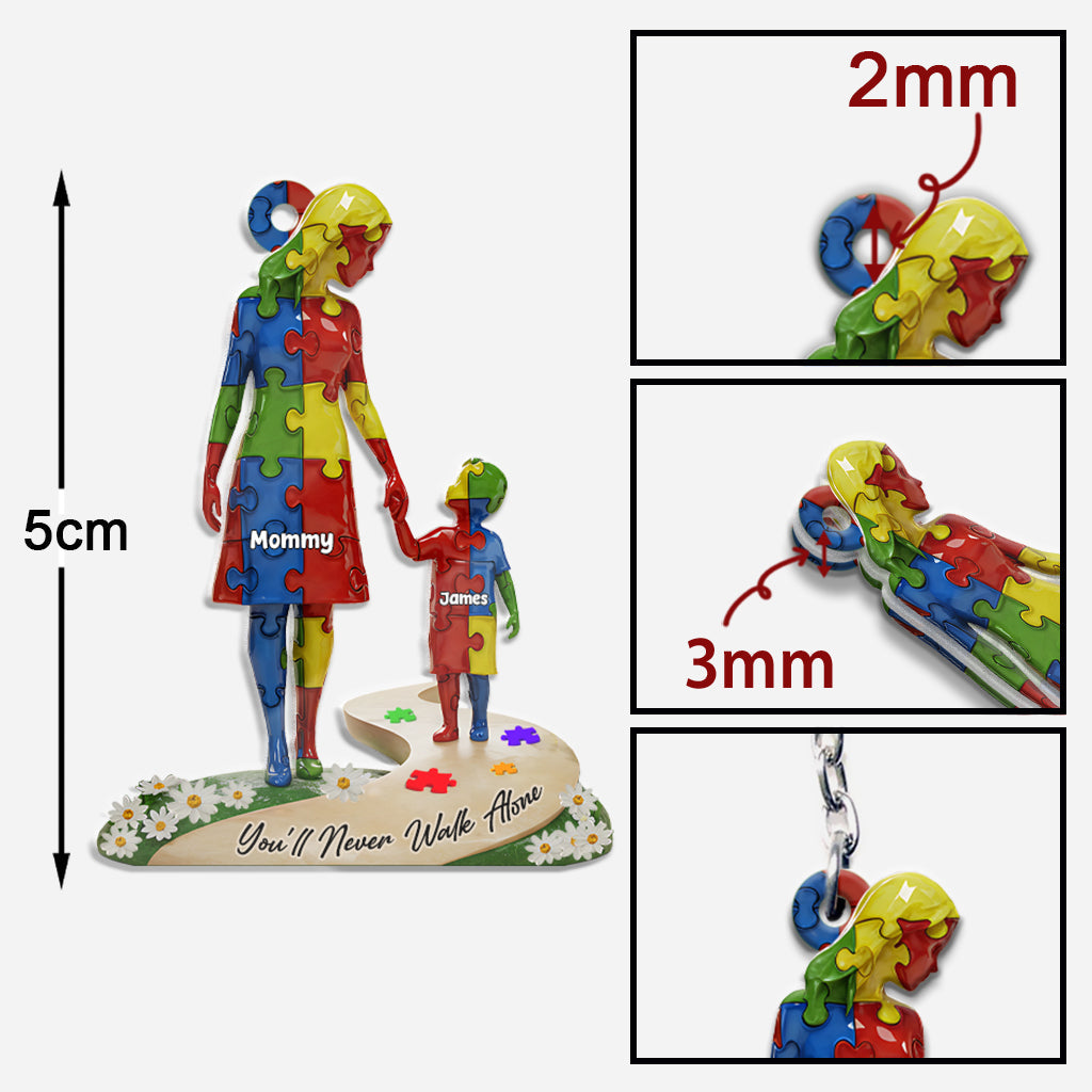 Tu ne marcheras jamais seul(e) - Porte-clés personnalisé de sensibilisation à l'autisme