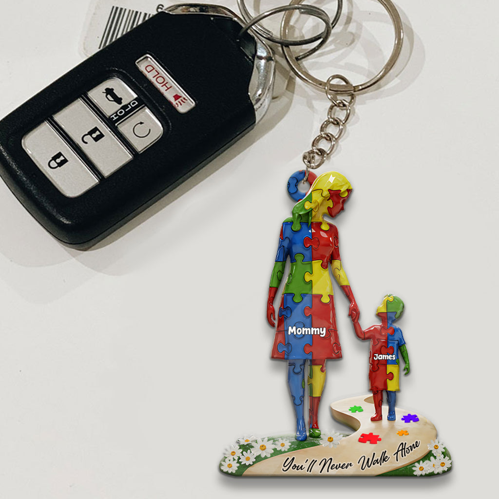 Tu ne marcheras jamais seul(e) - Porte-clés personnalisé de sensibilisation à l'autisme