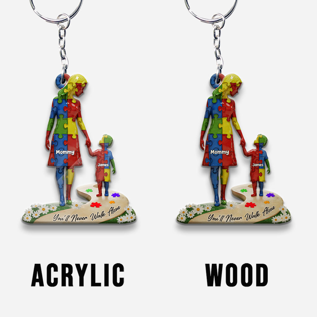 Tu ne marcheras jamais seul(e) - Porte-clés personnalisé de sensibilisation à l'autisme