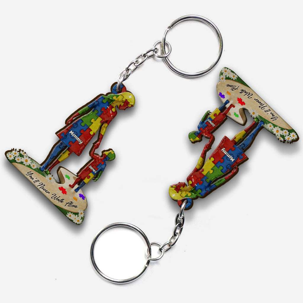 Tu ne marcheras jamais seul(e) - Porte-clés personnalisé de sensibilisation à l'autisme