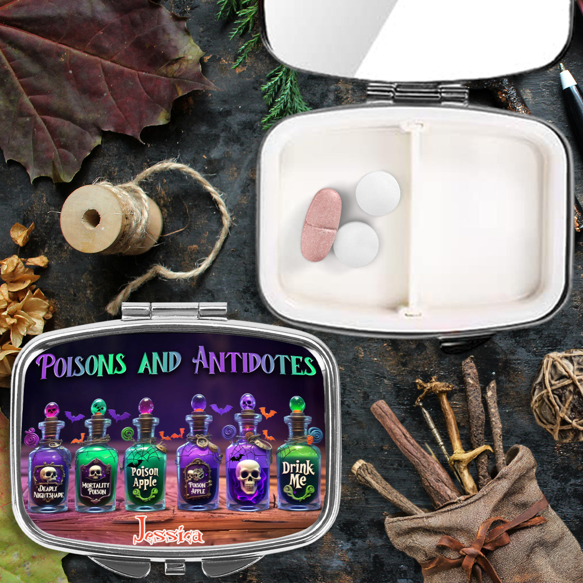 Piluliers et antidotes - Boîte à pilules personnalisée pour sorcière