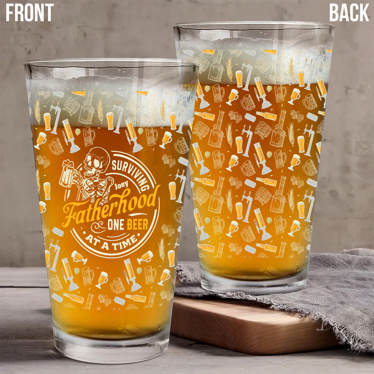 Survivre à la paternité, une bière à la fois - Verre à bière personnalisé pour papa