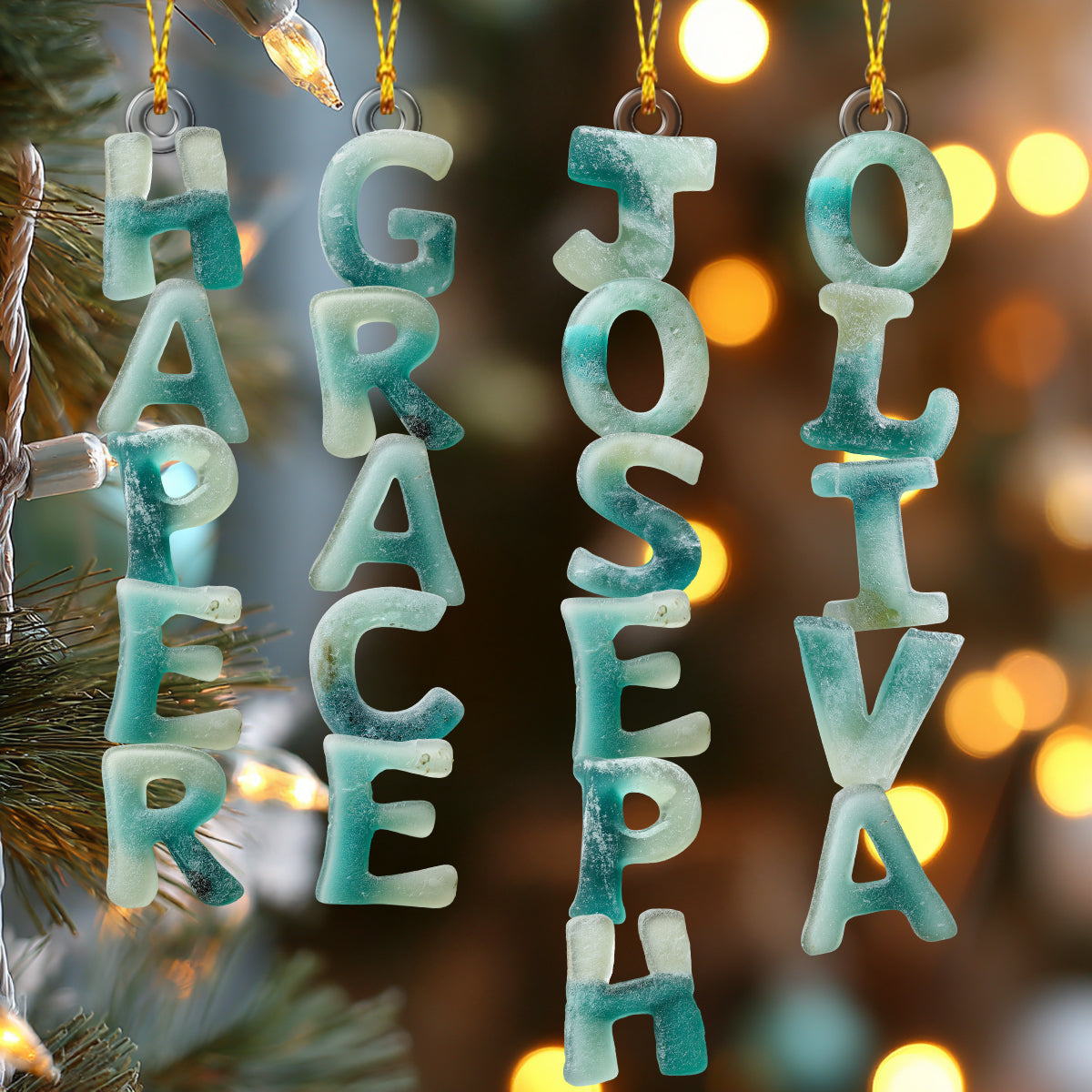 Alphabet en verre de mer, ornement avec nom - Ornement personnalisé pour la famille, forme sur mesure
