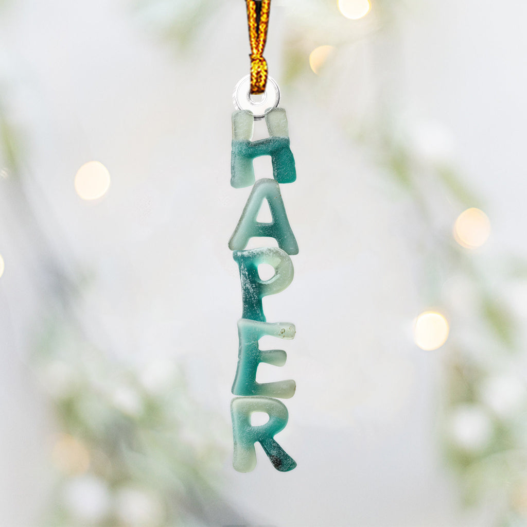 Alphabet en verre de mer, ornement avec nom - Ornement personnalisé pour la famille, forme sur mesure