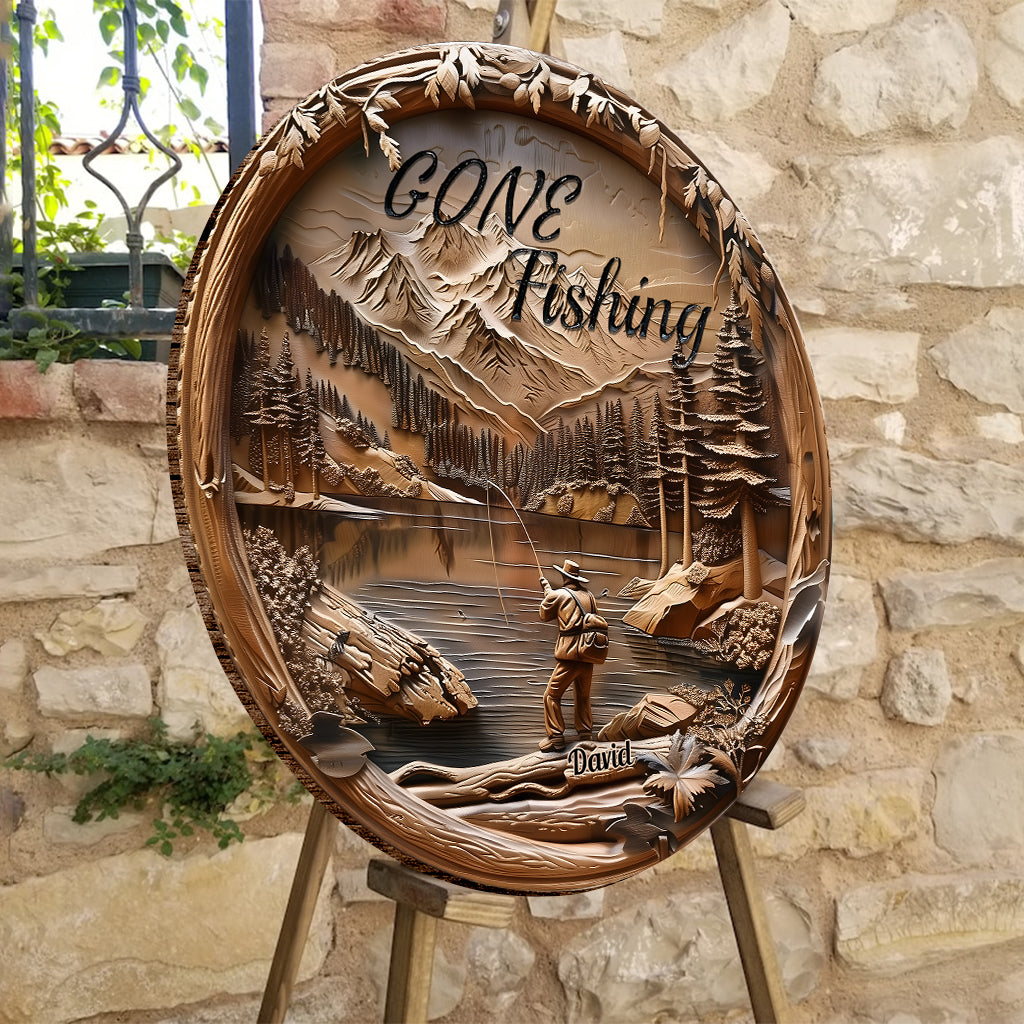 Parti pêcher - Panneau rond en bois personnalisé sur le thème de la pêche