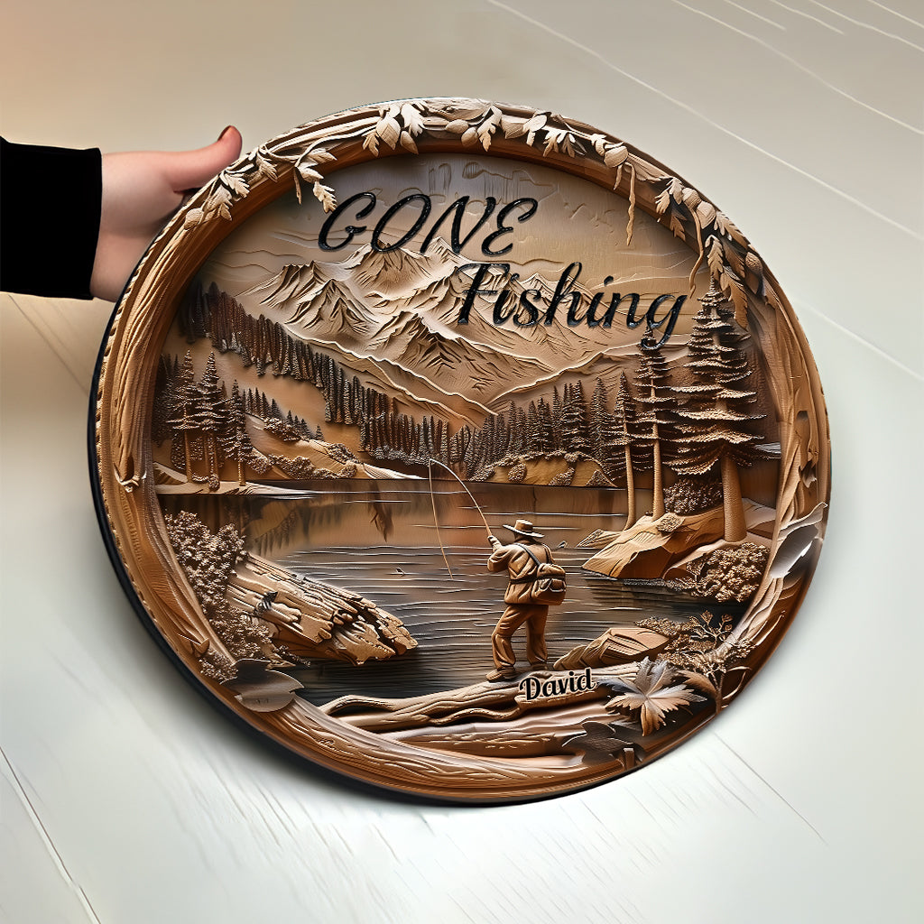 Parti pêcher - Panneau rond en bois personnalisé sur le thème de la pêche