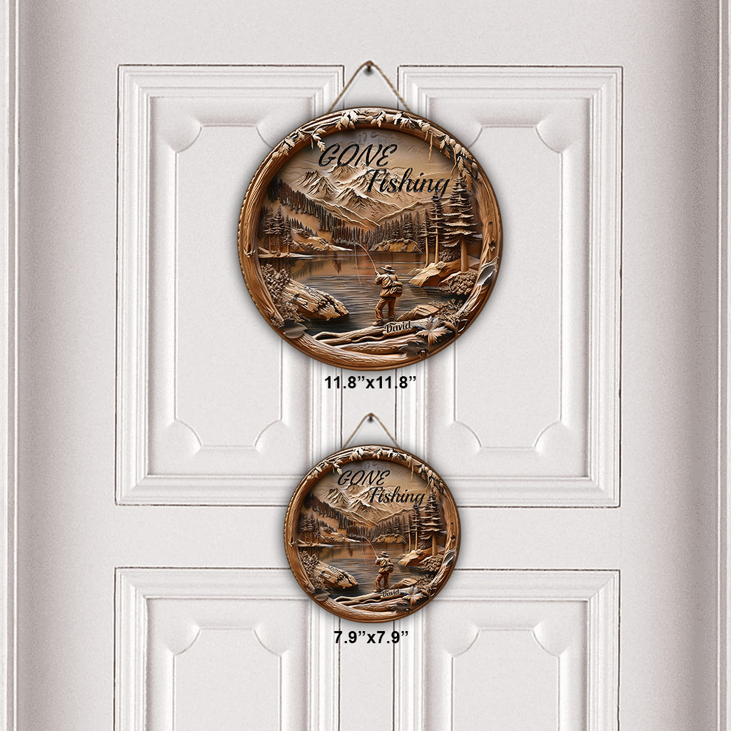 Parti pêcher - Panneau rond en bois personnalisé sur le thème de la pêche