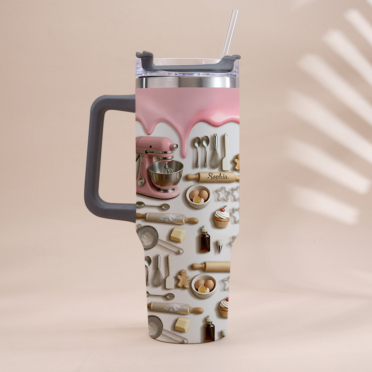 Gobelet isotherme personnalisé « J’adore pâtisser » avec poignée