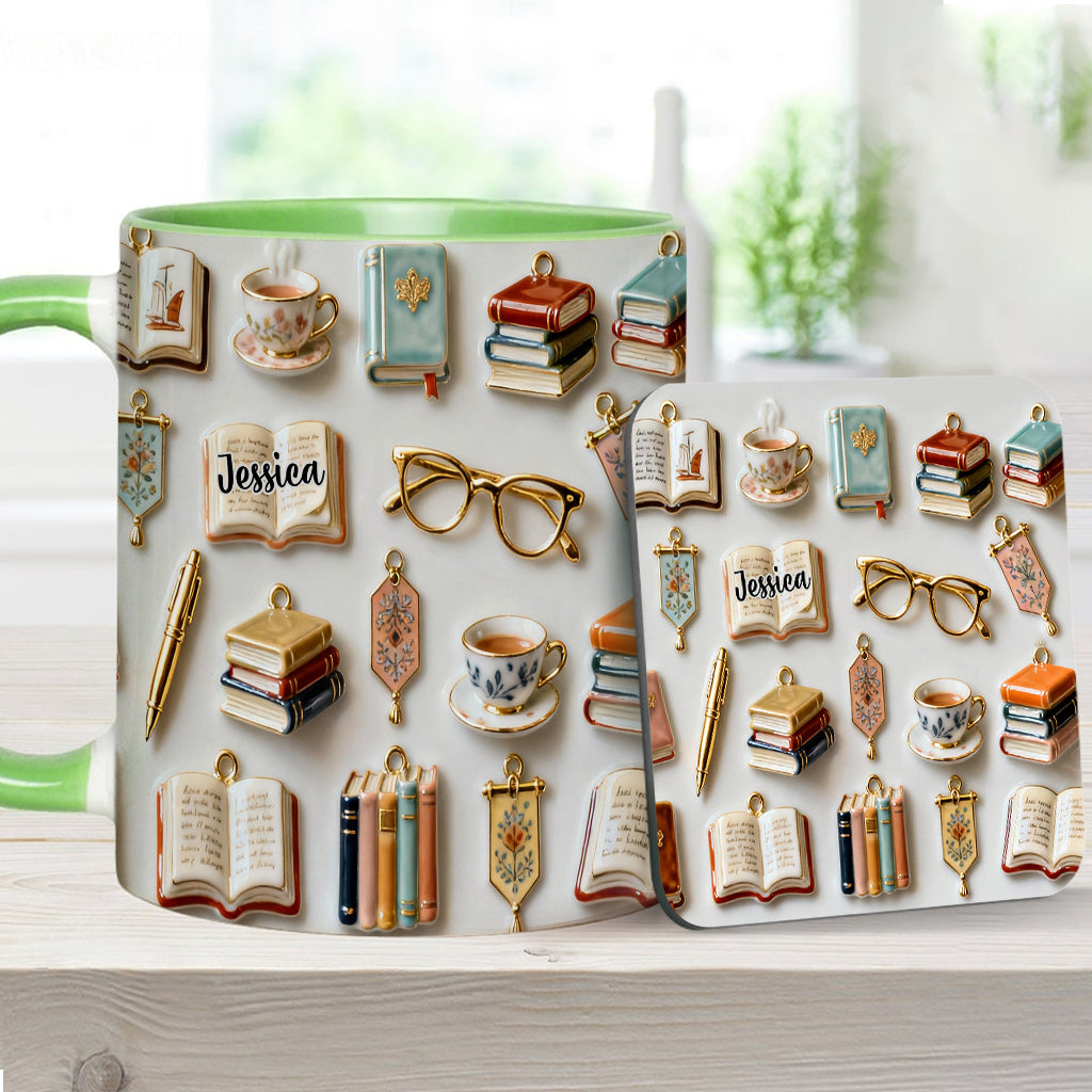 Une fille qui aime les livres - Mug et sous-verre personnalisés avec motif livre