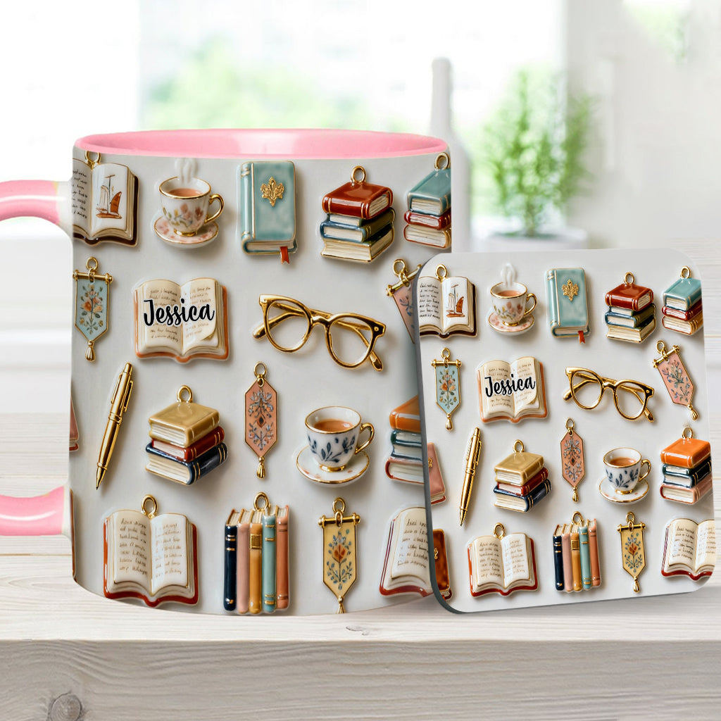 Une fille qui aime les livres - Mug et sous-verre personnalisés avec motif livre