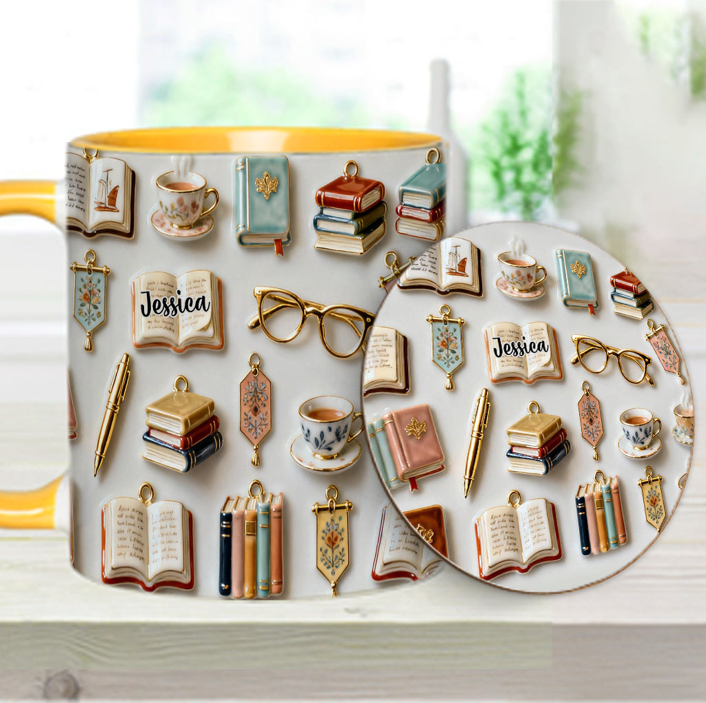 Une fille qui aime les livres - Mug et sous-verre personnalisés avec motif livre