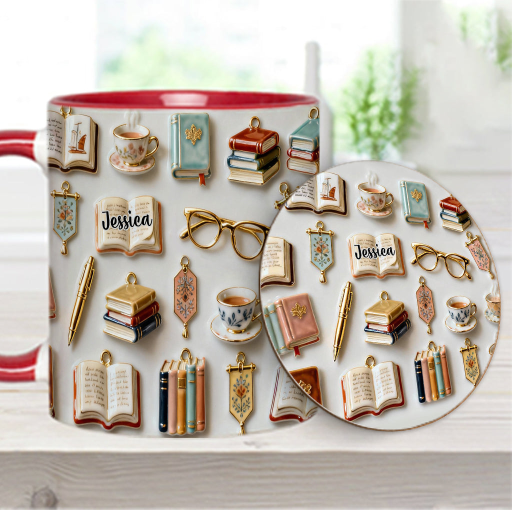 Une fille qui aime les livres - Mug et sous-verre personnalisés avec motif livre