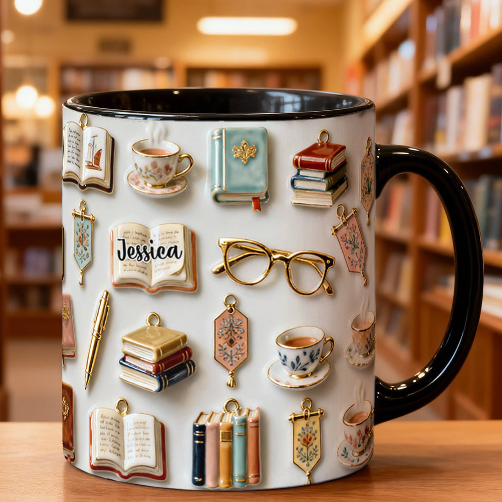Une fille qui aime les livres - Mug et sous-verre personnalisés avec motif livre