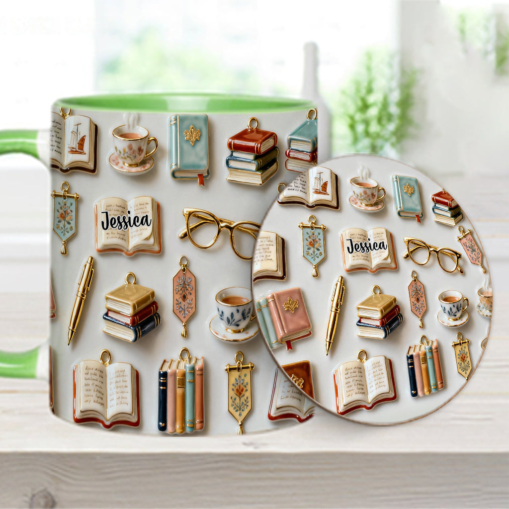 Une fille qui aime les livres - Mug et sous-verre personnalisés avec motif livre