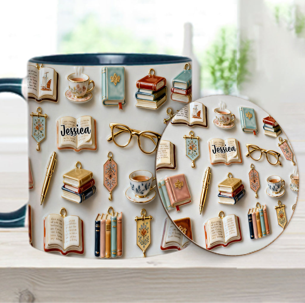 Une fille qui aime les livres - Mug et sous-verre personnalisés avec motif livre
