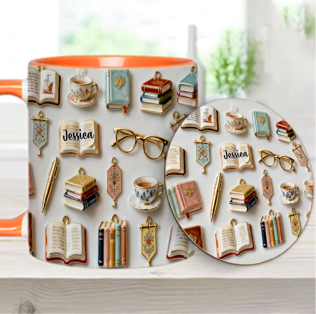 Une fille qui aime les livres - Mug et sous-verre personnalisés avec motif livre