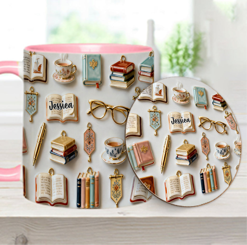 Une fille qui aime les livres - Mug et sous-verre personnalisés avec motif livre