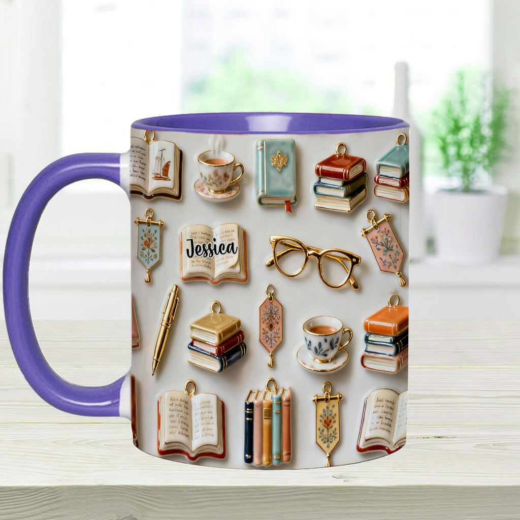 Une fille qui aime les livres - Mug et sous-verre personnalisés avec motif livre