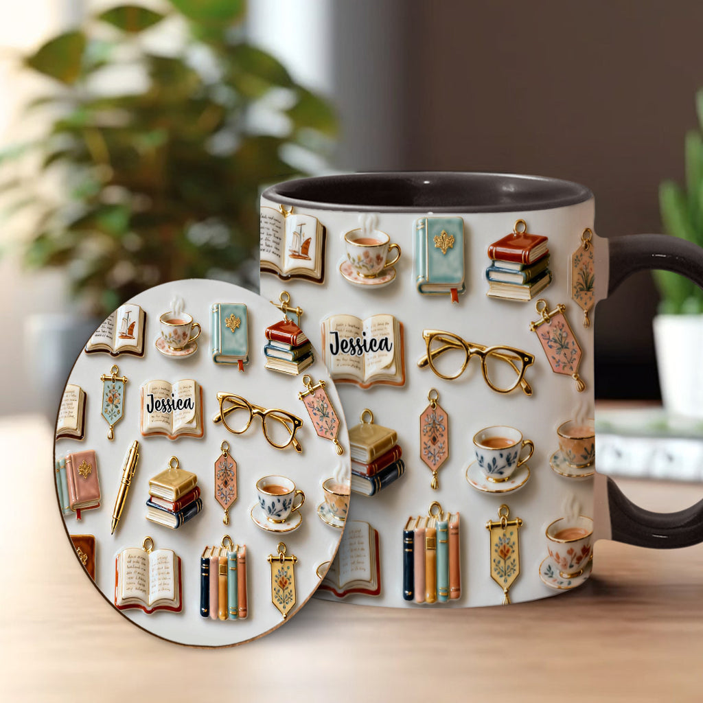 Une fille qui aime les livres - Mug et sous-verre personnalisés avec motif livre