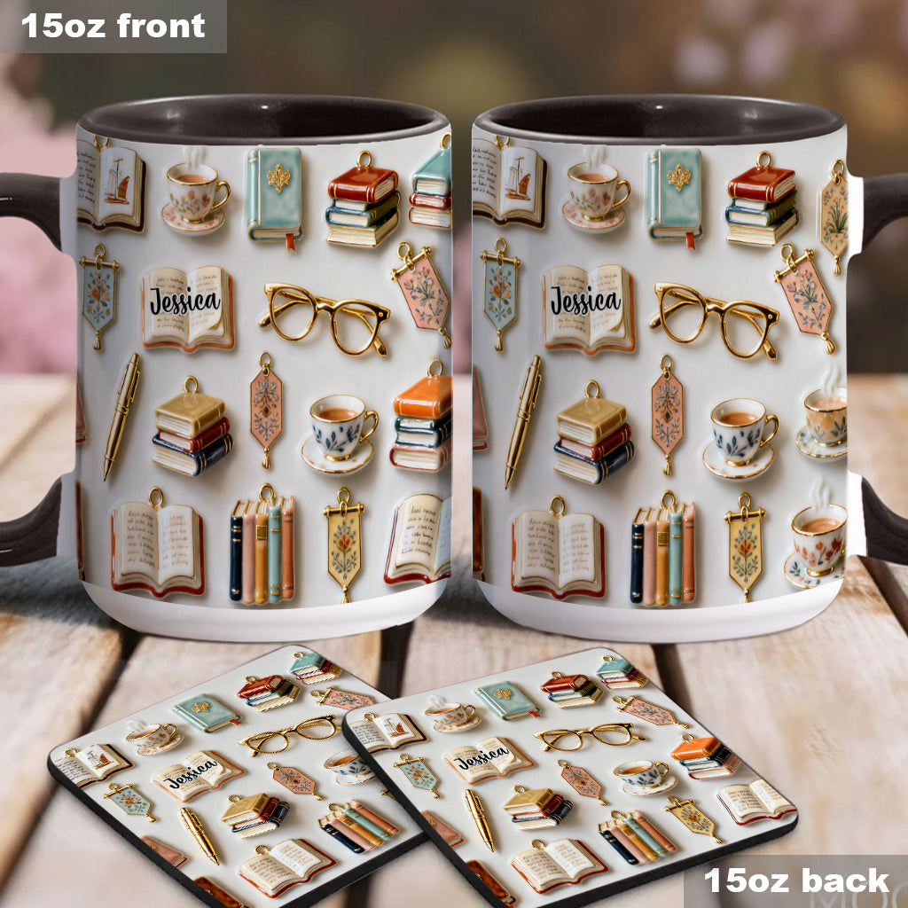 Une fille qui aime les livres - Mug et sous-verre personnalisés avec motif livre