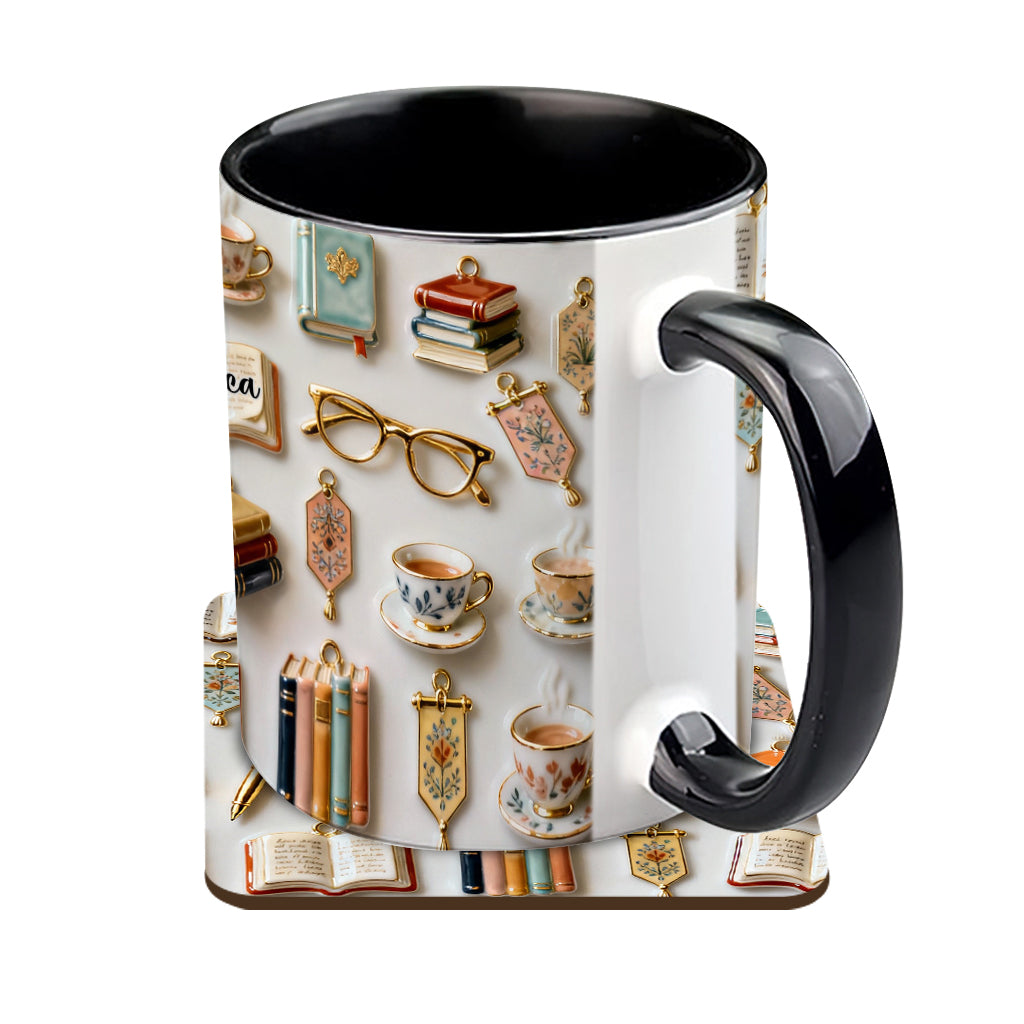 Une fille qui aime les livres - Mug et sous-verre personnalisés avec motif livre